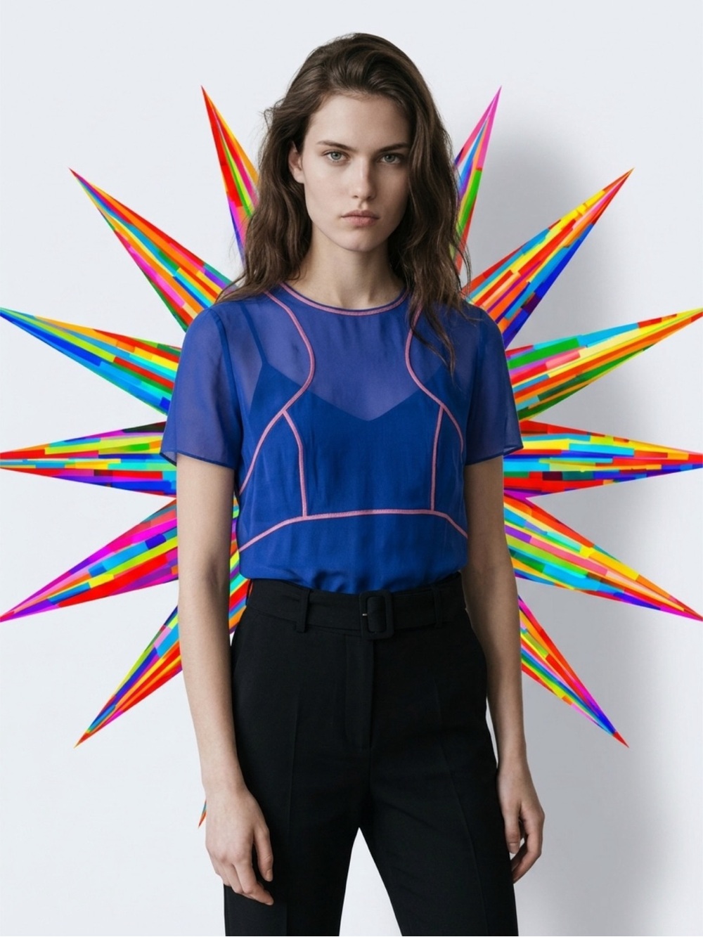 Maison Martin Margiela Silk Royal Blue Top with Pink Piping